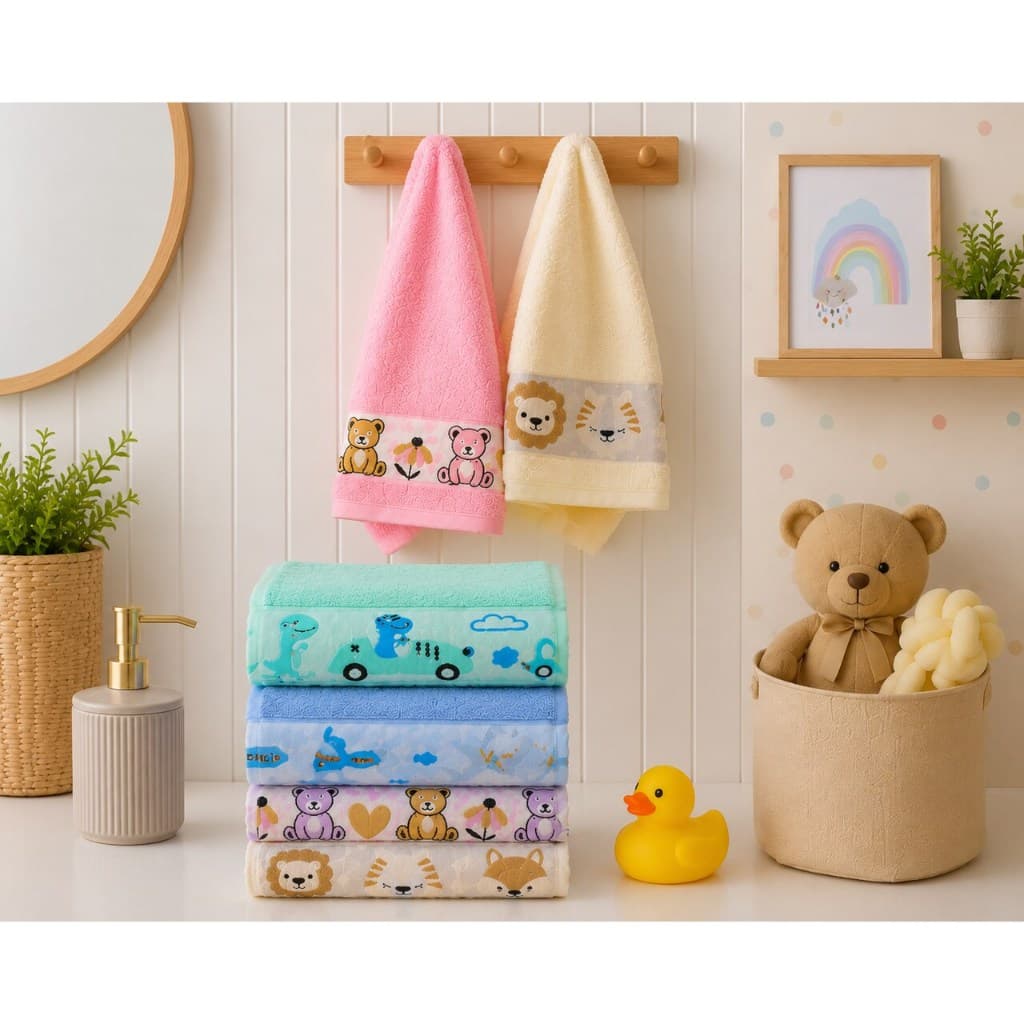 Kit C/ 5 Toalhas de Banho Kids Infantil 70x110cm - 100% Algodão