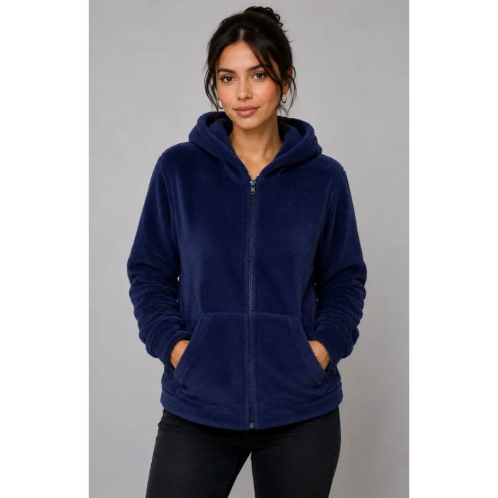 Casaco Feminino Plush com Capuz e Ziper Peluciado