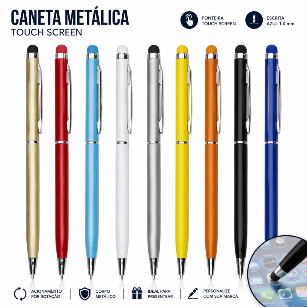 50 Canetas Esferográficas Touch Screen Personalizada Com Sua Logo Nome & Frase