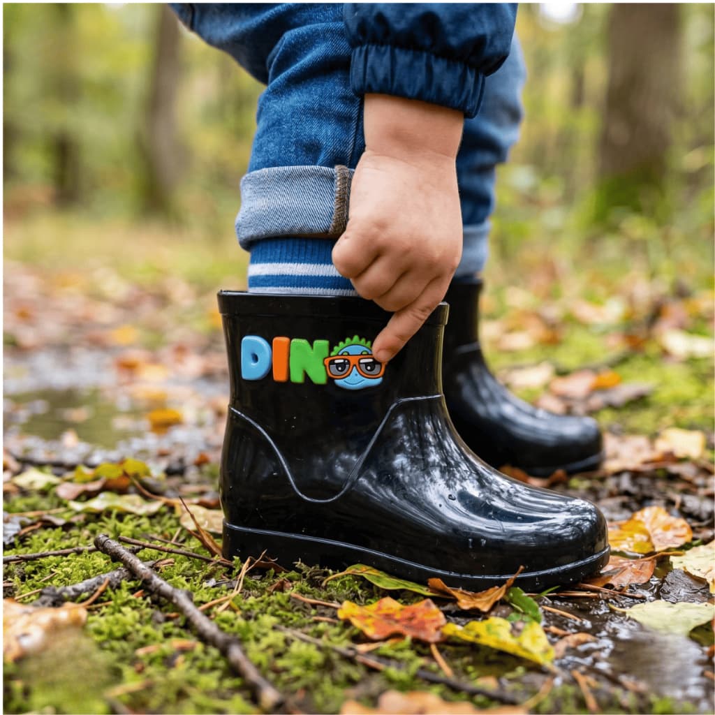 Galocha Infantil Menino Bota Criança Leve Confortavel Cano Baixo Dinossauro Preto Macio
