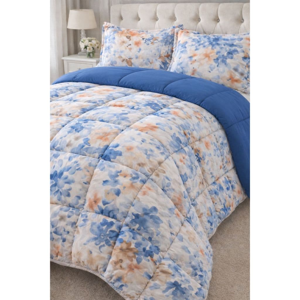 Coberdrom Dupla Face 3 Peças Micropercal 400 Fios Flannel Floral Queen King Solteiro