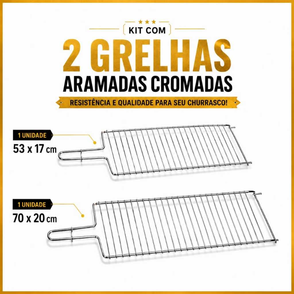 Kit 2 Grelha Dupla 53x17 e 70x20 para Churrasco