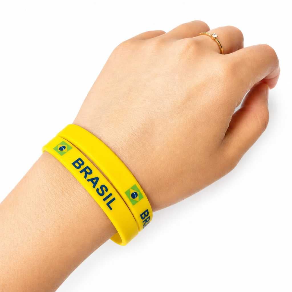 🏆 Kit 02 ou 04 Pulseiras Brasil Borracha Silicone Amarela Torcida Brasileira Copa do Mundo | Futebol Festa Patriótica