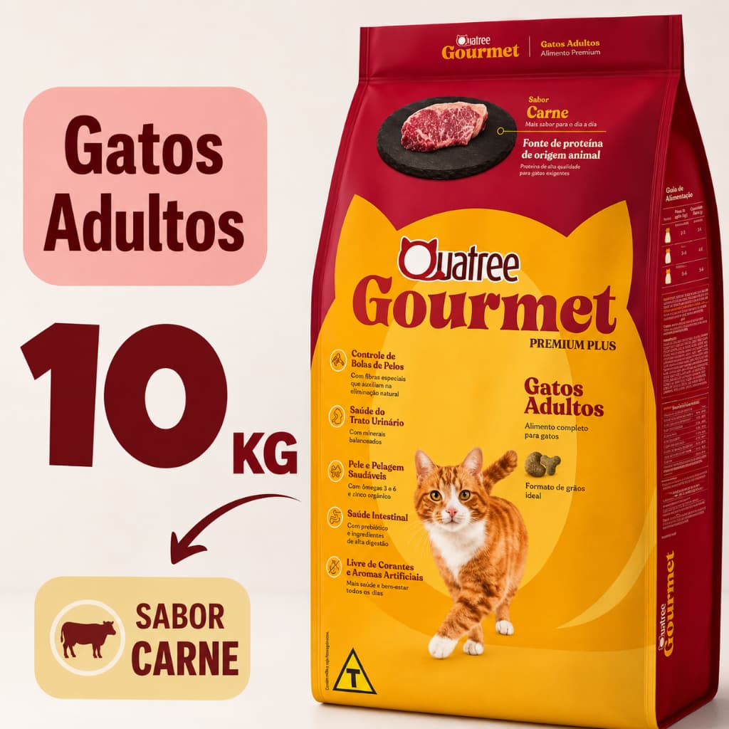 Raçâo Quatree Gourmet Gatos Carne 10kg PREMIUM ESPECIAL Raçâo Para Gatos Quatree 10KG