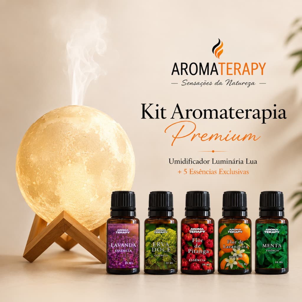 Umidificador de Ar e Luminária + Essências Aromatizantes 3em1 Difusor De Ar Lua 900ML e Luminária