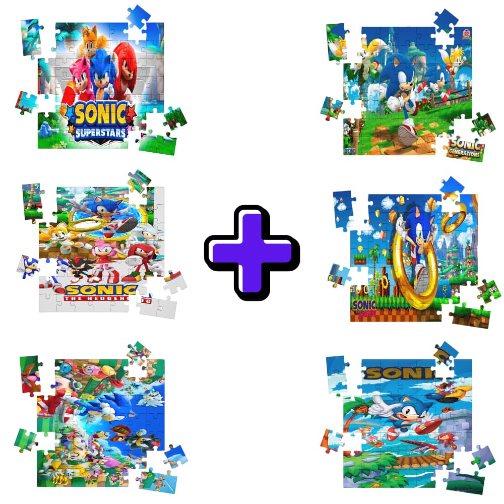 Kit 6 Quebra-cabeças Mdf Infantil Sonic Hedgehog - 16 Peças Cada Vários Modelos