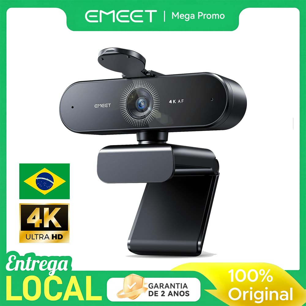 Webcam EMEET NOVA 4K Profissional Autofoco Microfone Duplo Home Office Videoconferência PC Notebook