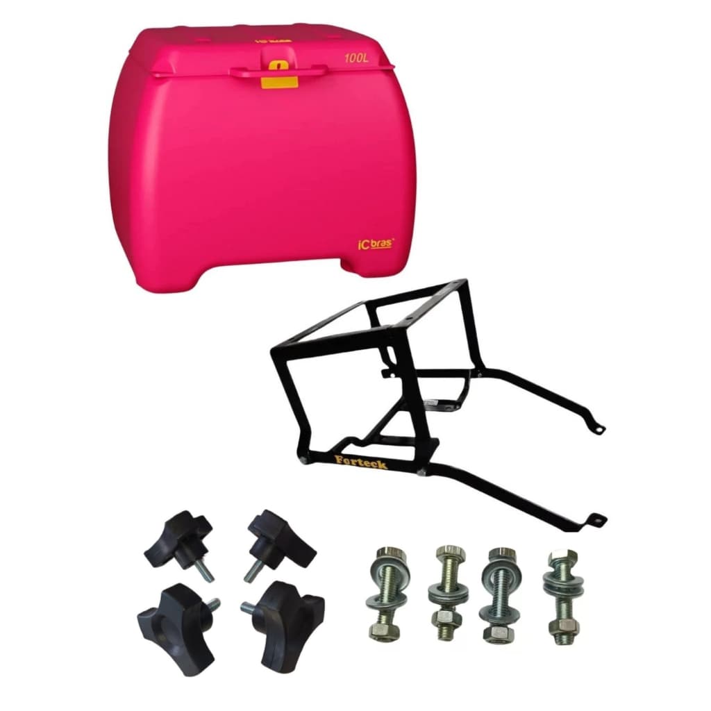 Caixa Baú Moto Rosa 100L + Suporte Kit Reforçado Várias Motos | Icbras
