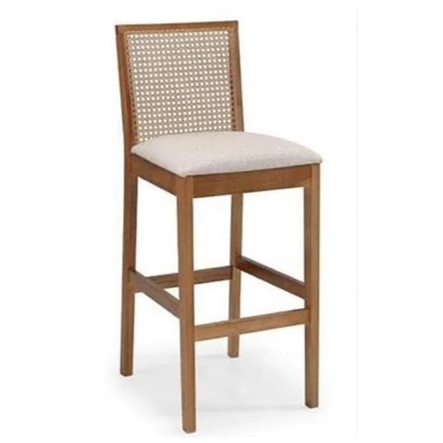 Banqueta Lais Baixa Madeira Maciça Linho Artsoli