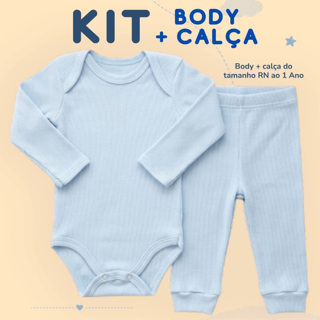 Conjunto Bebê Body + Calça Canelado Enxoval 100% Algodão RN ao 1 Ano Confortável Antialérgico