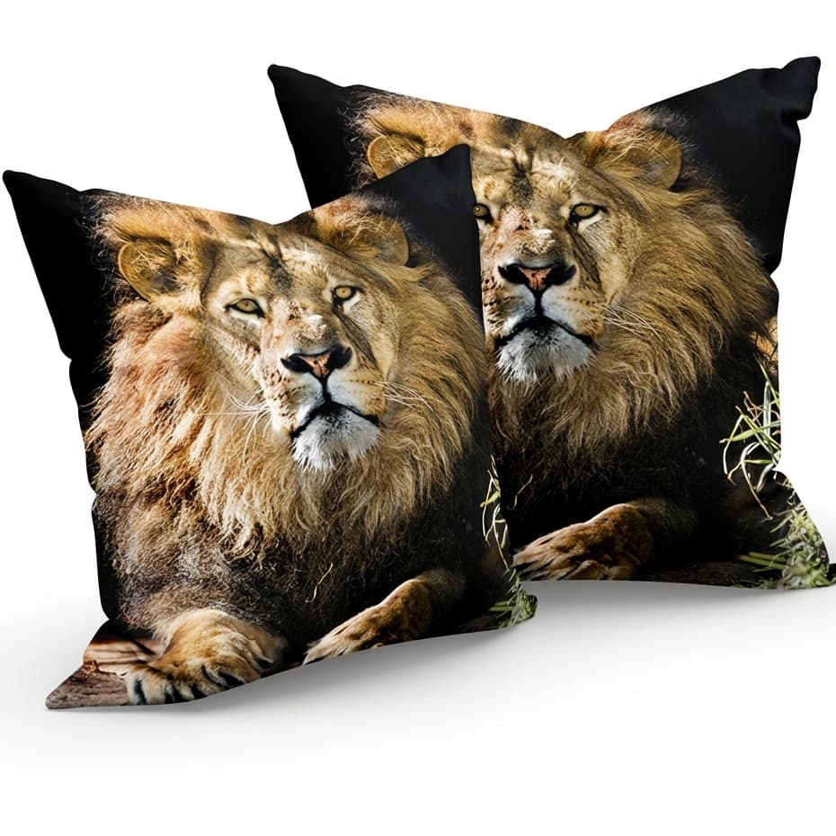 Kit 2 Capas de Almofada Estampada Leões 45x45 Oxford Decorativa Sala Quarto Presente Animais Silvestre