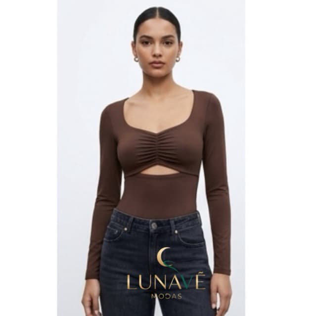 BLUSA FEMININA MANGA  LONGA RECORTE FRONTAL – SUPLEX FLANELADO COM TOQUE DE POLIAMIDA