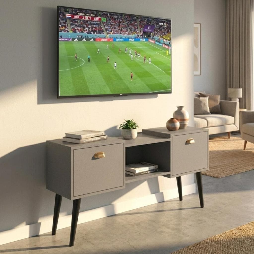 Rack Home Copa com 2 Portas / COM PÉS ORFEU Nicho e Puxador de CONCHA 120cm - Queima de Estoque