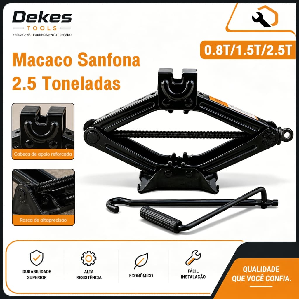Dekes Macaco Sanfona Universal 0.8/1.5/2.5T Kit Completo - Reduz Esforço na Troca de Pneu