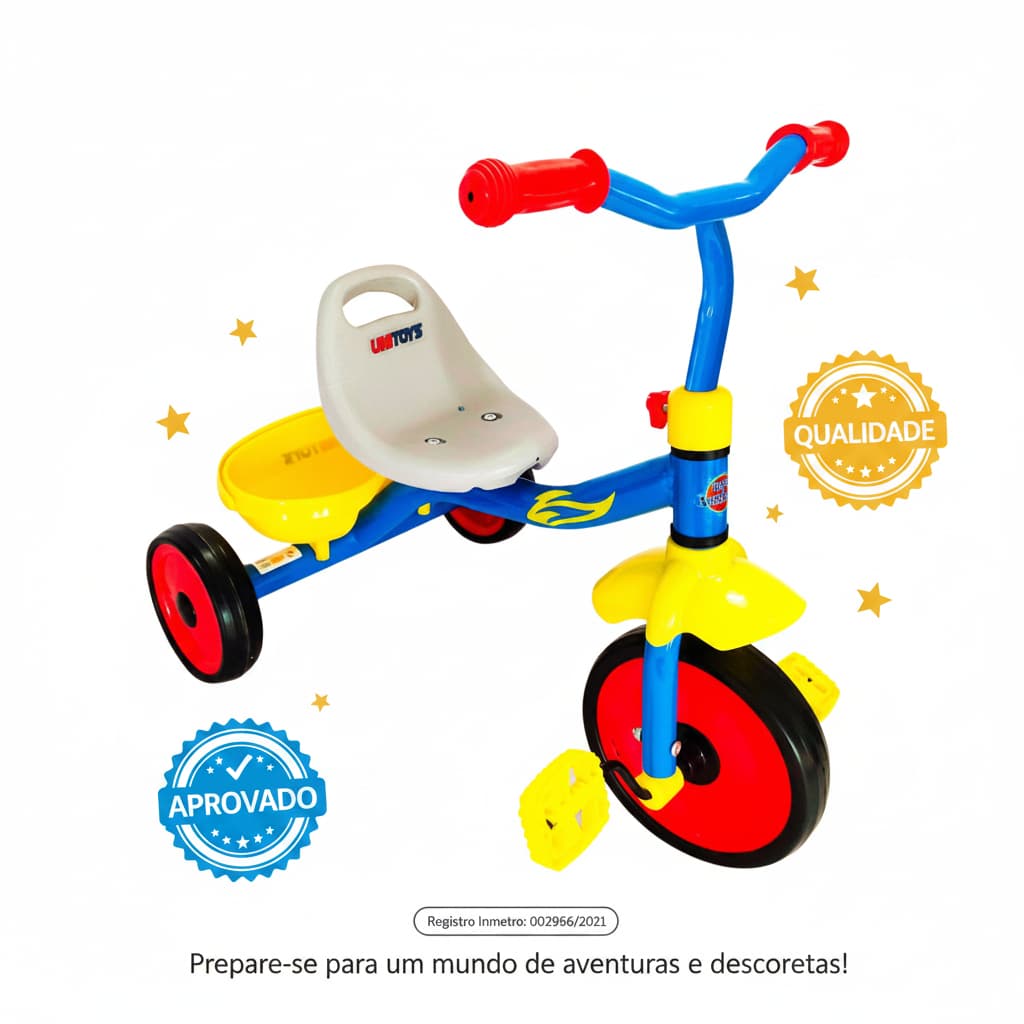 Triciclo Infantil Azul criança bicicleta diversão aprender 3 rodas aprovado pelo inmetro 002966/2021