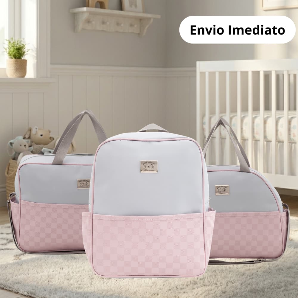 Kit Maternidade 3 peças Linha Clean Cinza e Rosa - Big Bag Baby