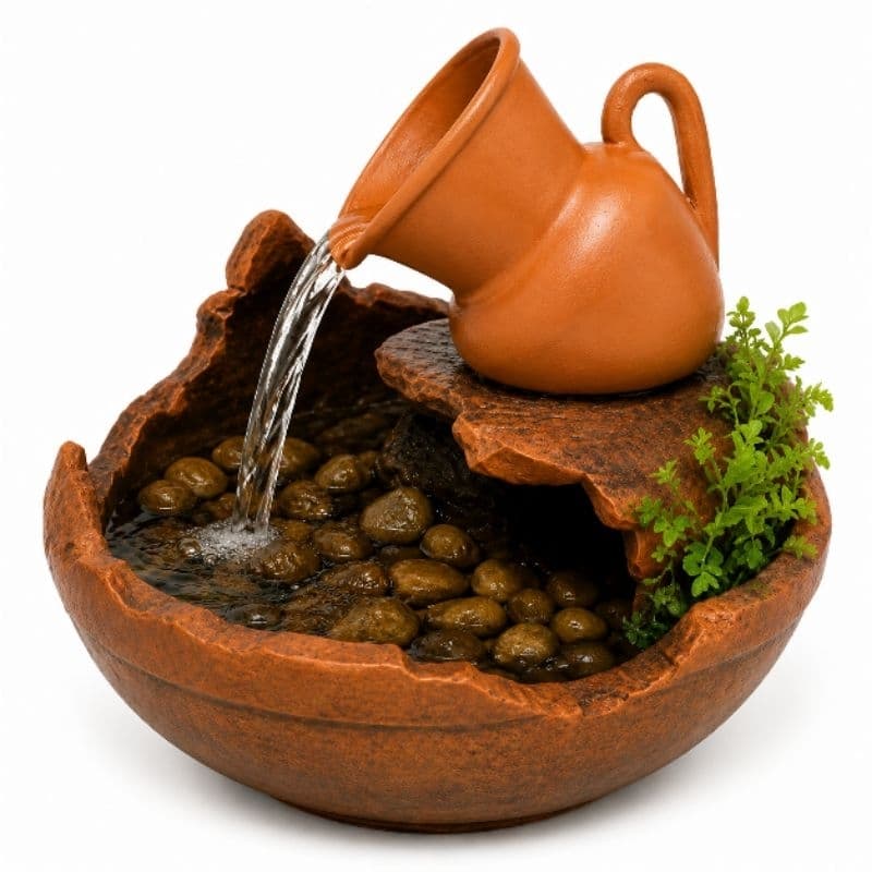 Jarro de Barro Inclinado 22cm para Fonte de Água Decorativa com Furo