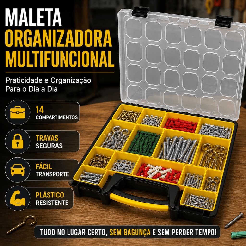 Maleta Organizadora Com 14 Divisórias Caixa Para Ferramentas Parafusos E Pesca