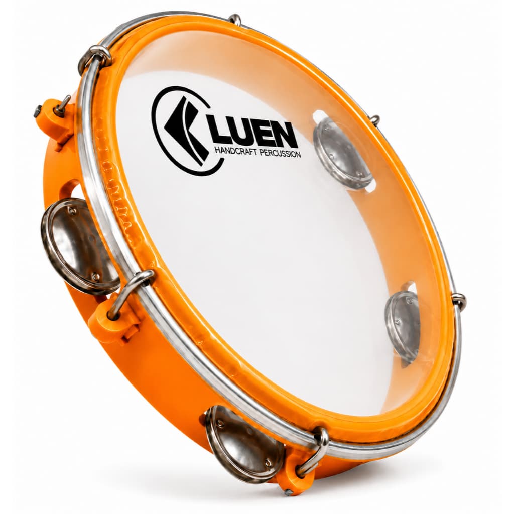 Pandeiro 8" Infantil Luen 40084 ABS Platinela Inox Pele Cristal Laranja Iniciantes e Musicalização