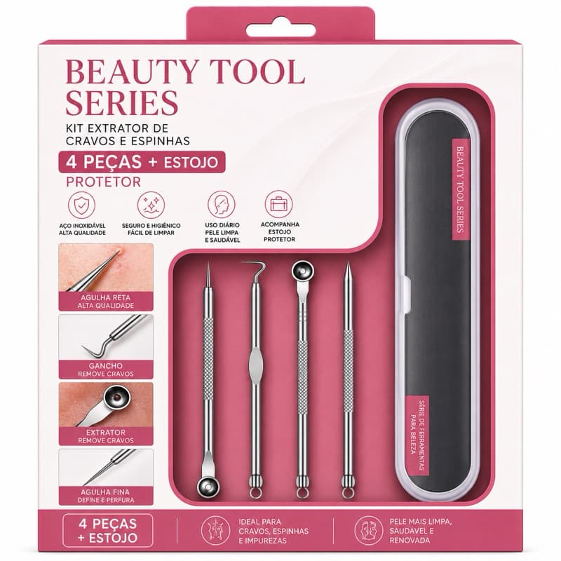 Extrator de Cravos e Espinhas Profissional Aço Inox Kit Limpeza de Pele Removedor de Cravos Facial