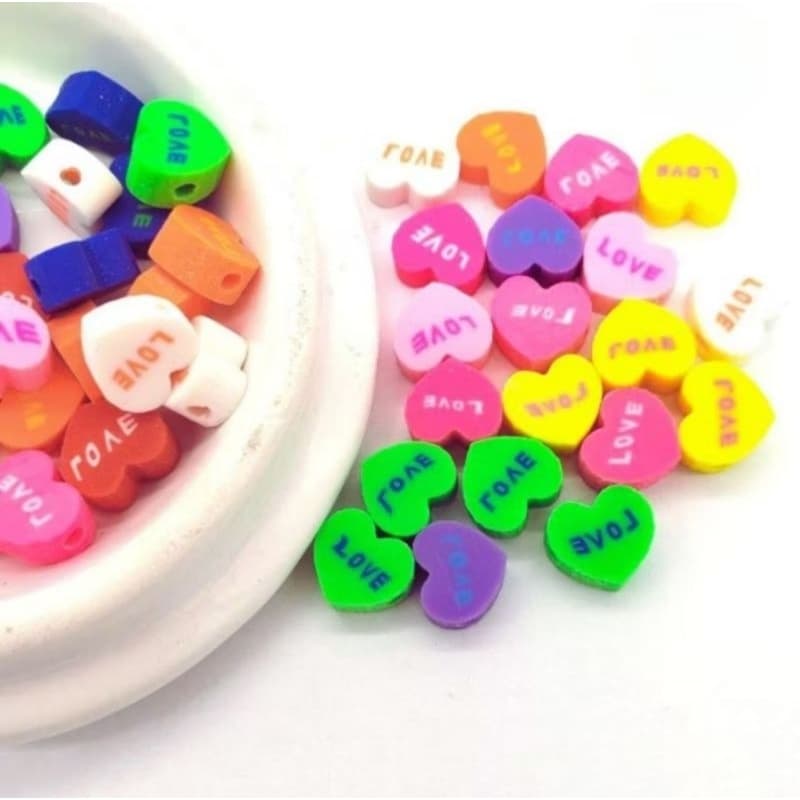 20 pçs Miçanga de Coração Fimo Emborrachada Cores Sortidas