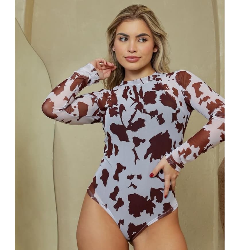 Body de Tule Manga Longa Animal Print Diversos