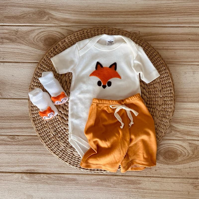 Conjunto 3 Peças Raposa 100% Algodão Macio Estampas Delicadas