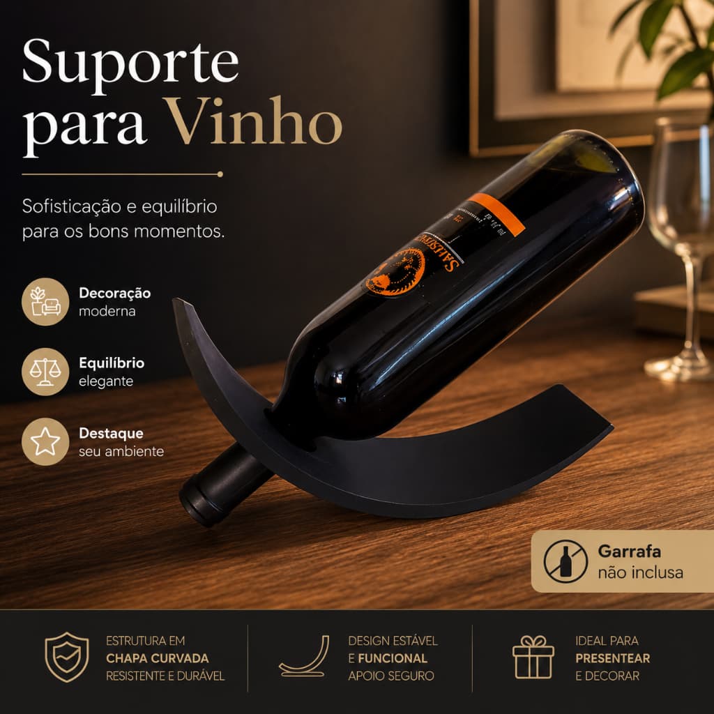 Suporte Para Vinho Curvado Porta Garrafa Decorativo Mesa Adega Sala Cozinha