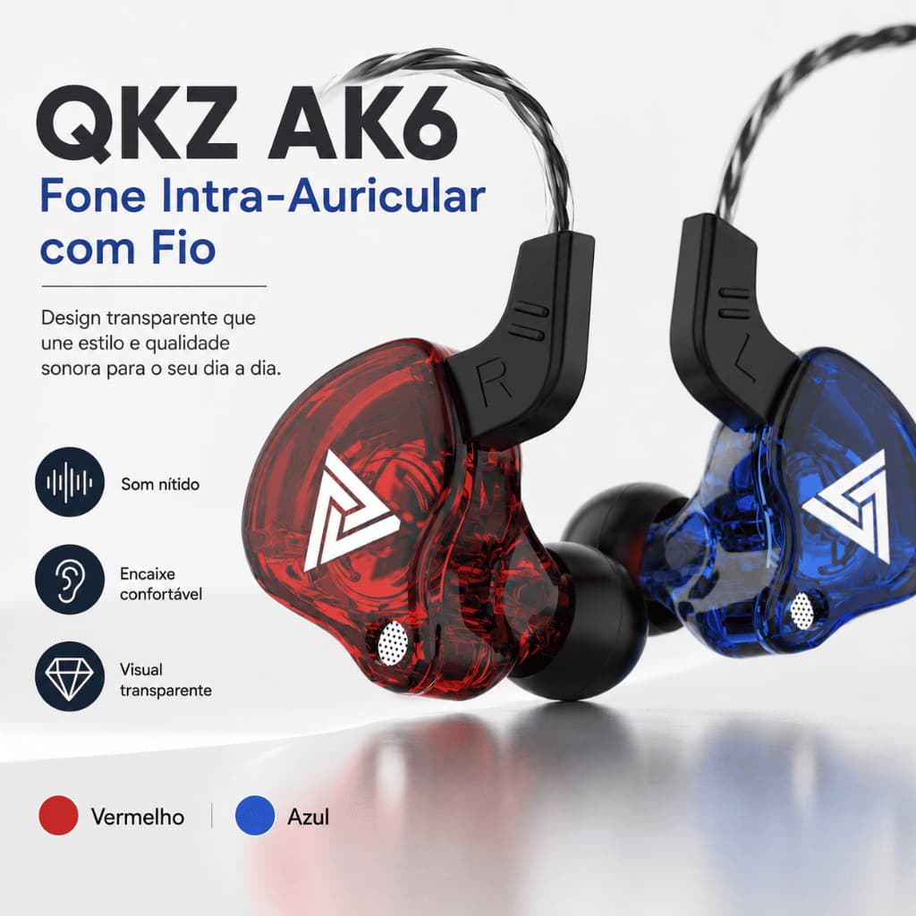 Fone de ouvido com microfone QKZ AK6 Profissional para Jogos - Grave Potente 10mm Impedância 16Ω, Resistente a Respingos