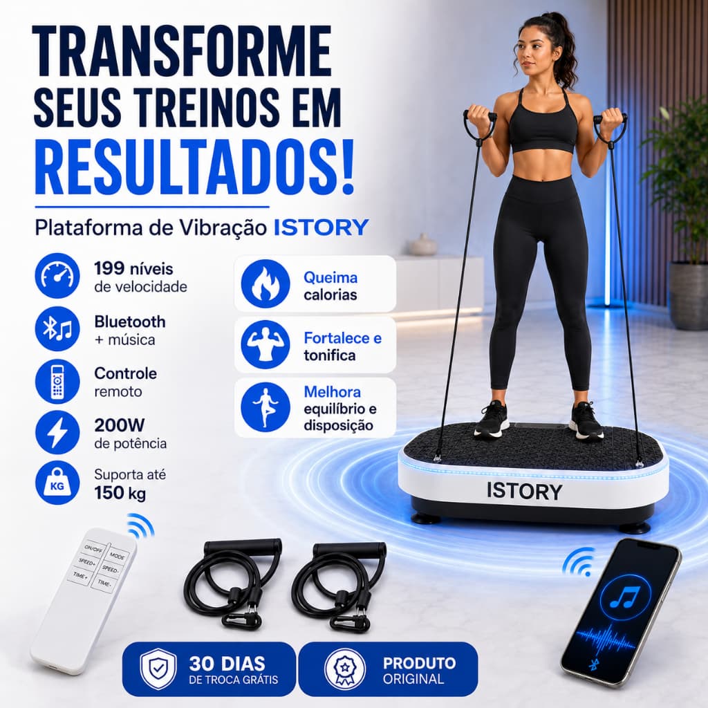 Plataforma Vibratória Bivolt 110V/220V 99 Níveis Bluetooth Com Controle Remoto Fitness Em Casa