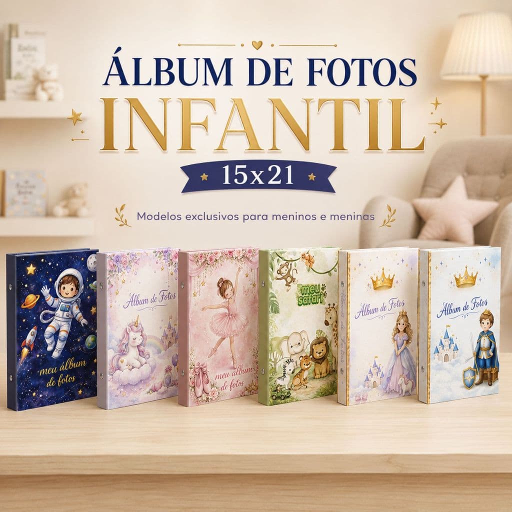 Album Infantil 15x21 Capa Dura 40 a 100 Fotos Menino Menina Bebe Lembranca Recordacao Memorias