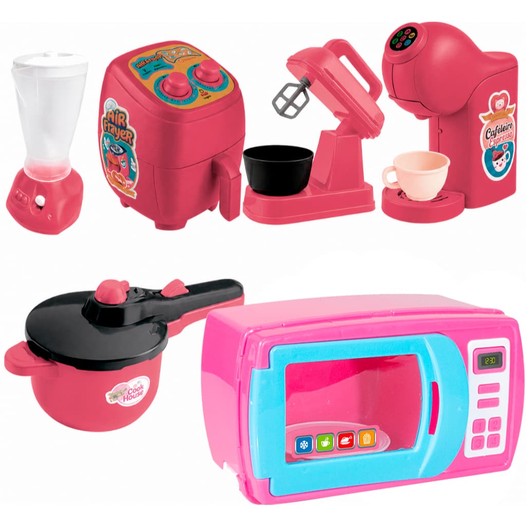 CONJUNTO FAZ DE CONTA INFANTIL MICROONDAS AIR FRYER BATEDEIRA CAFETEIRA LIQUIDIFICADOR ZUCA TOYS