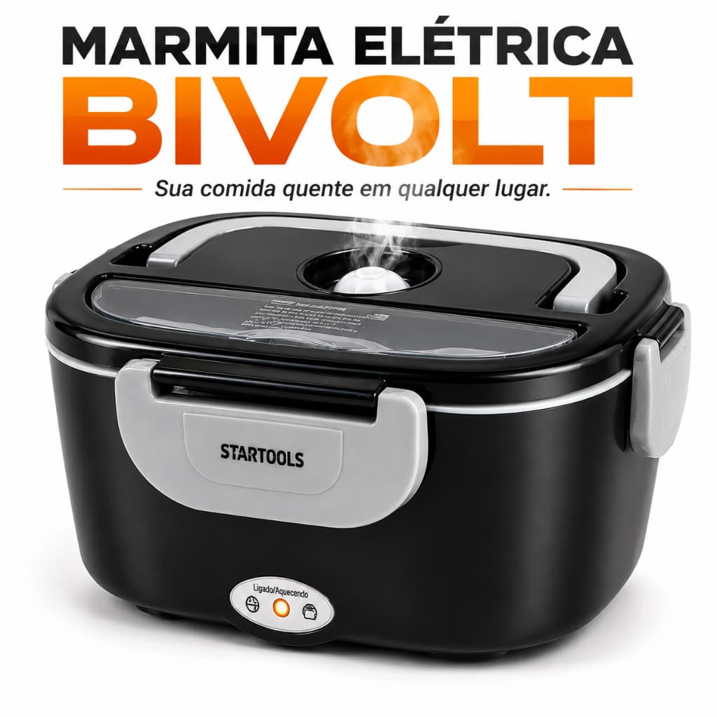 Marmiteira Elétrica Bivolt 1,5L Portátil | Aquece Comida Sem Micro-ondas | Anti Vazamento | Com Colher | 60W