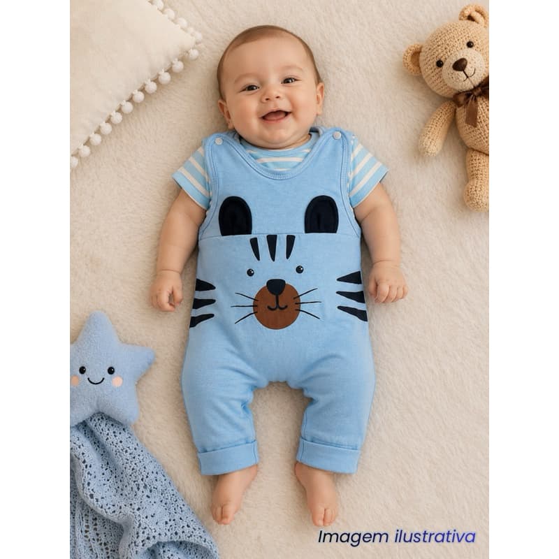 Macacão Bebê Menino Jardineira Com Camisa/ 0 á 3 Meses
