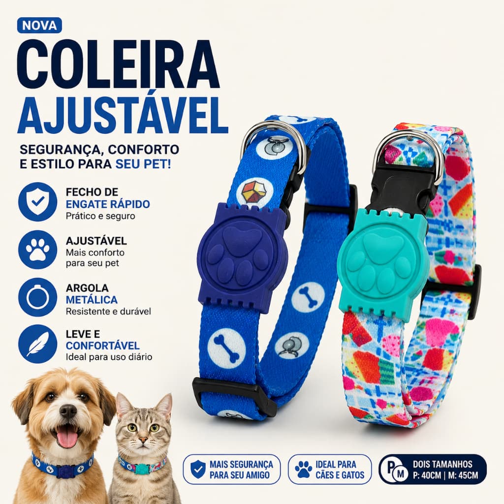 🐾 Coleira Ajustável Premium para Cães e Gatos – Segurança, Conforto e Estilo em Cada Passeio