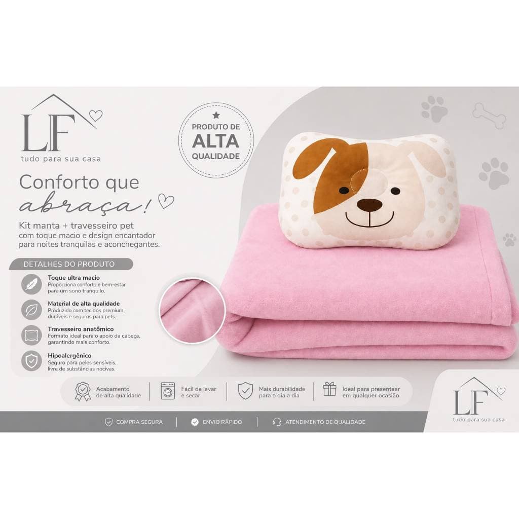 Mantinha Pet + travesseiro para cachorro gato pequeno porte animais estimação medidas 90 x 80 cm e 20 x 20 cm macio