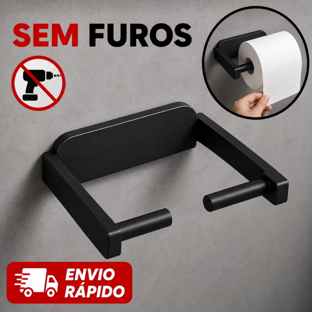 Suporte Papel Higiênico Sem Furos Adesivo Fita 3M Parede Banheiro