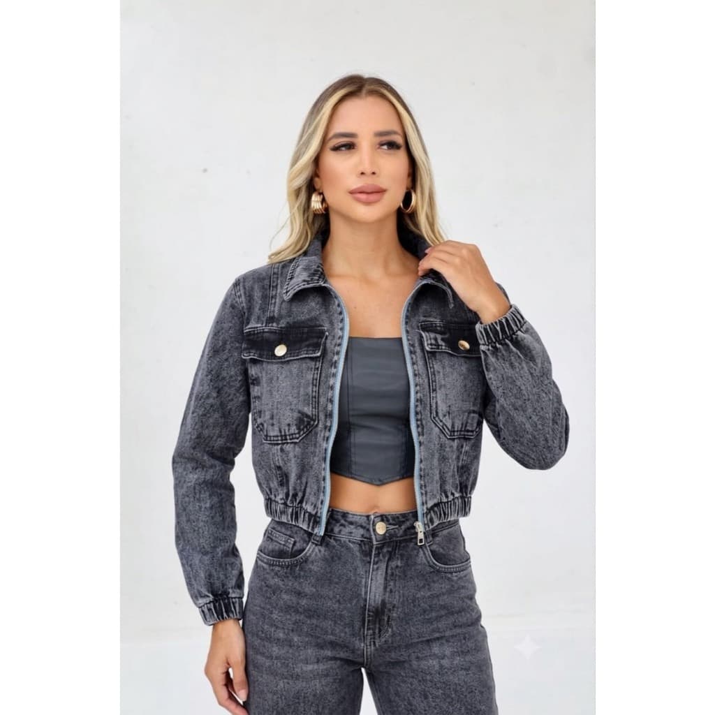 Jaqueta cropped Feminina Premium com Ziper
