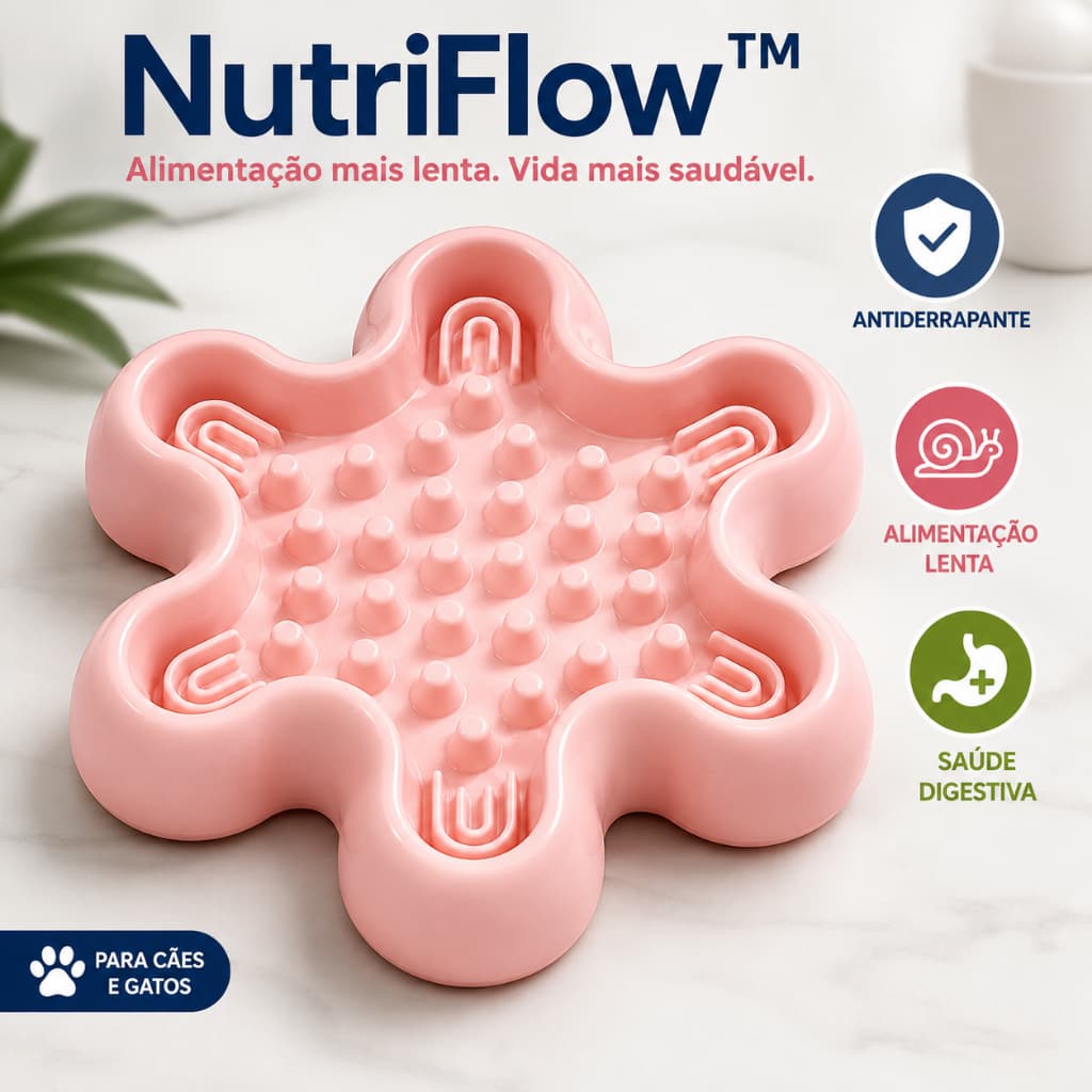 Comedouro Lento Antiderrapante para Cães e Gatos 24cm Controle Alimentação Saudável NutriFlow™