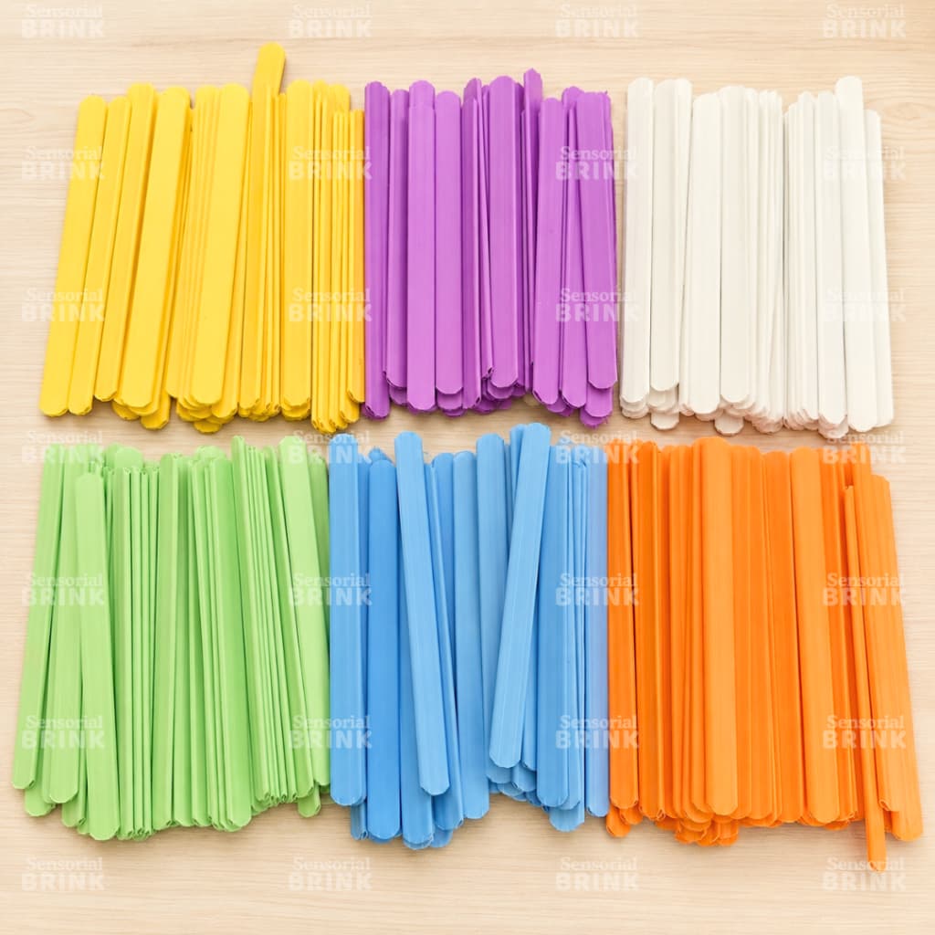 Kit Palitos de Picole de Plástico - atividades escolares e pedagogica, contagem matematica, reproduzir forma com palitos