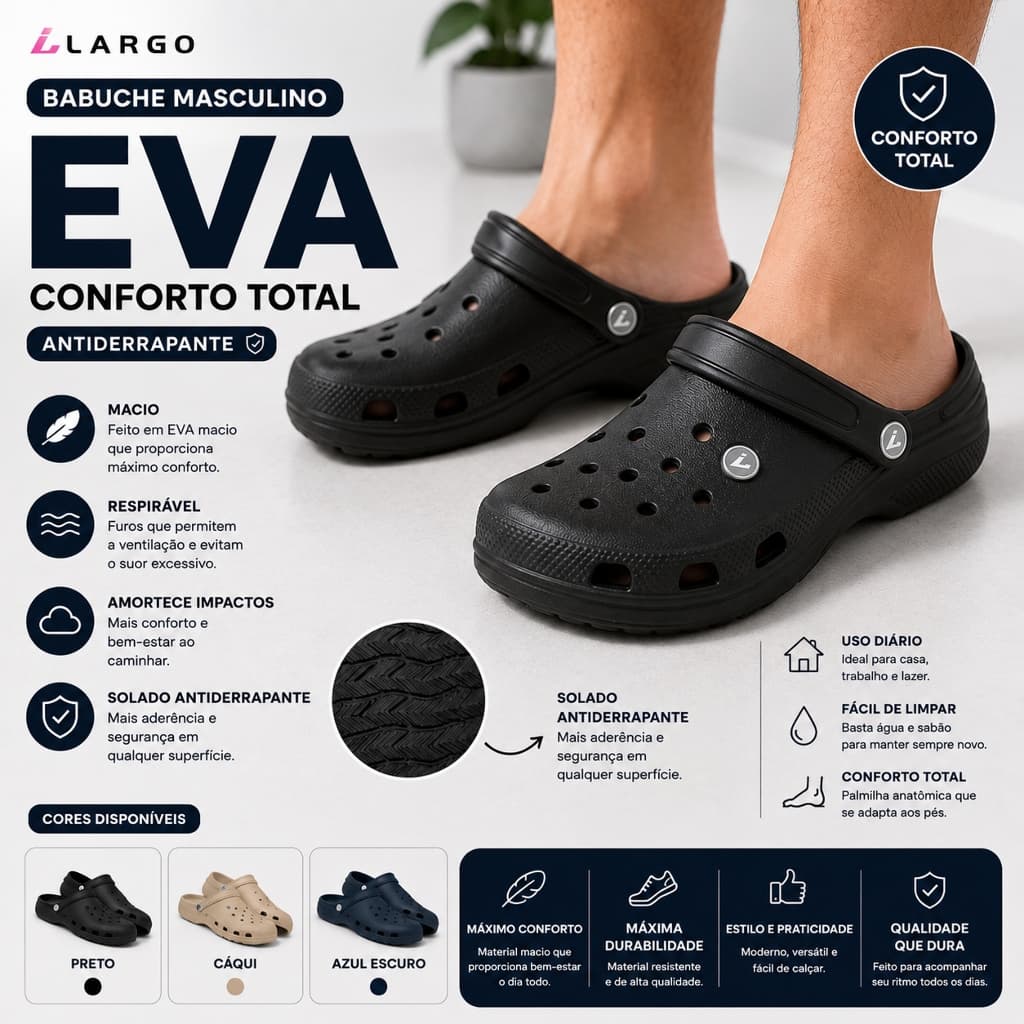 Babuche Masculino Leve EVA Antiderrapante Conforto Total