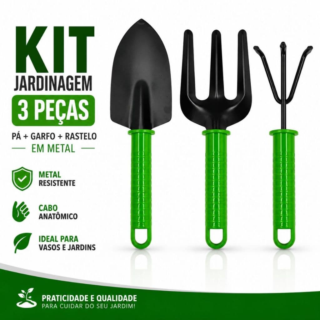 Kit Jardinagem Jardim 3 Peças Metal Jardim Pá Garfo Rastelo Kit Completo Para Jardim
