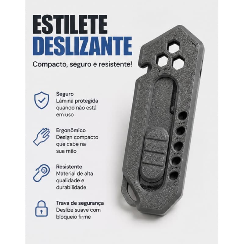 Estilete Deslizante 3D | Lâmina Retrátil com Proteção | Compacto e Resistente