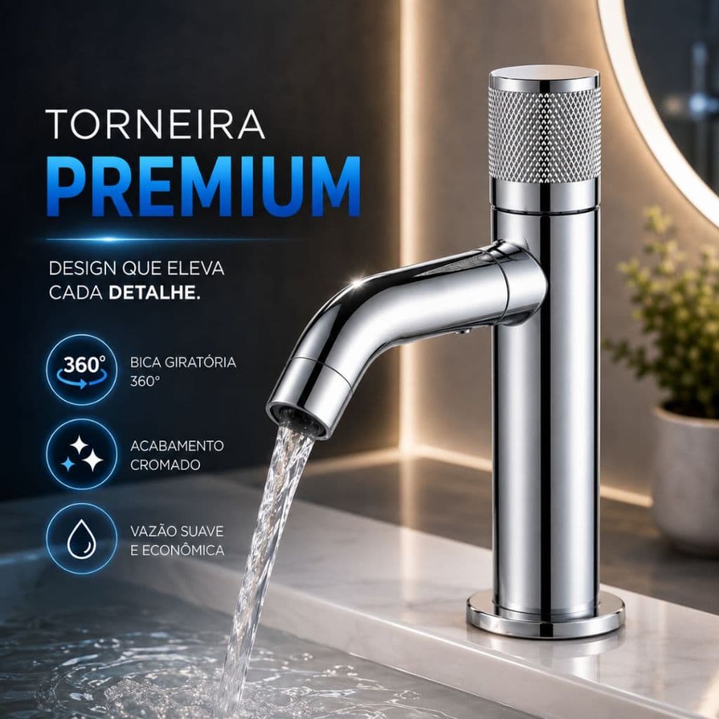 Torneira de Bancada Vetro para Banheiro e Lavabo Cromada Metal Resistente Fácil Instalação Design Moderno