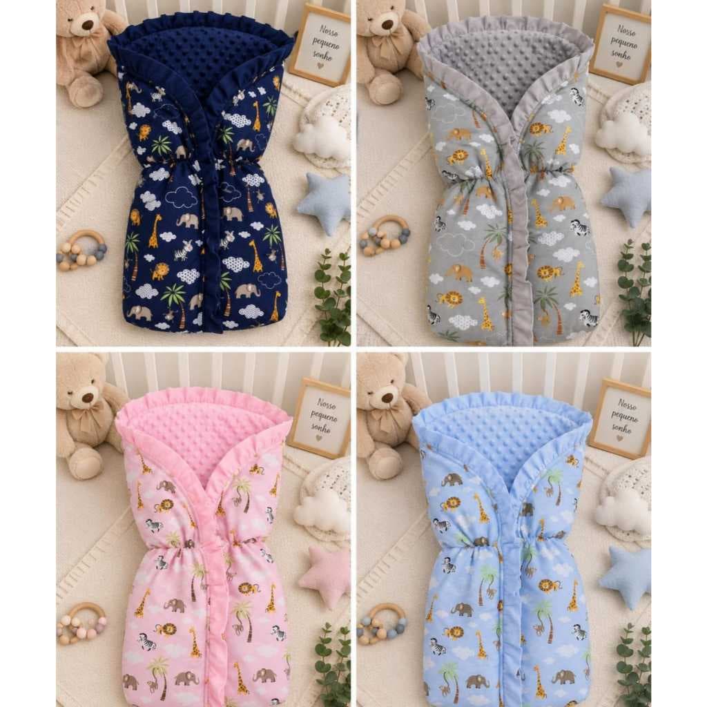 Porta Bebe Azul Ursinho Realeza Saquinho Bebe Listrado Azul - Saco para bebe Dormir Menino 100%