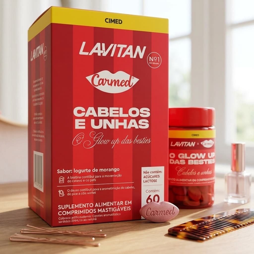Lavitan Carmed para Cabelos e Unhas, Vitaminas e Minerais, Morango, 60 Comp