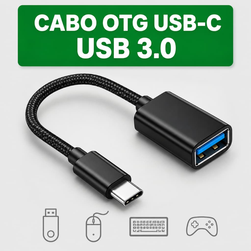 Cabo Adaptador Otg Tipo C Para USB Conecta Mouse Teclado Pen Drive