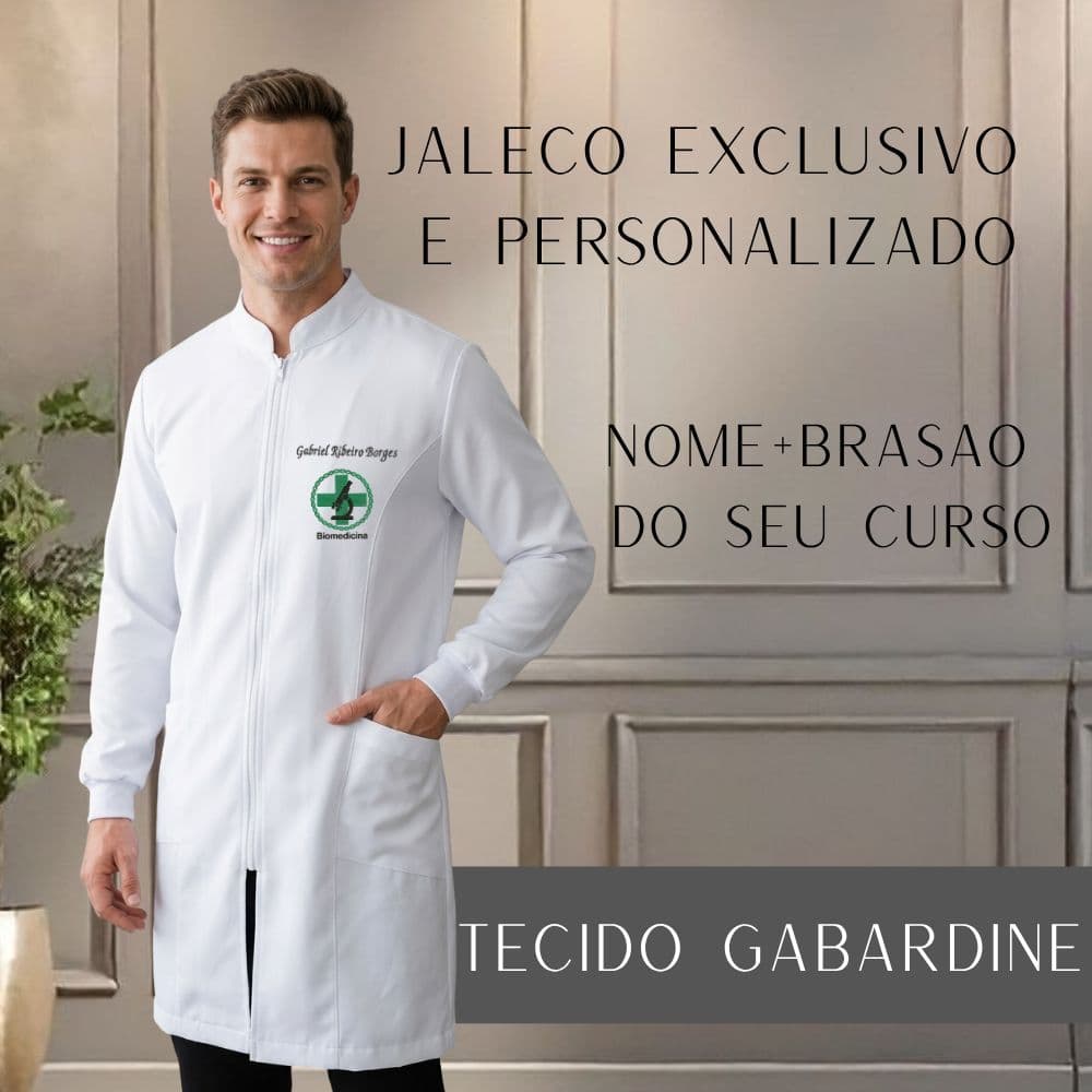 Jaleco Masculino Gabardine Zíper manga longa Personalizado Bordado