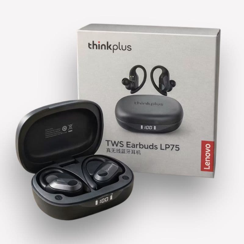 Thinkplus Lenovo LP75 Fone De Ouvido Sem Fio True Wireless Bluetooth 5.4 Gancho Esportivo Chamadas HD