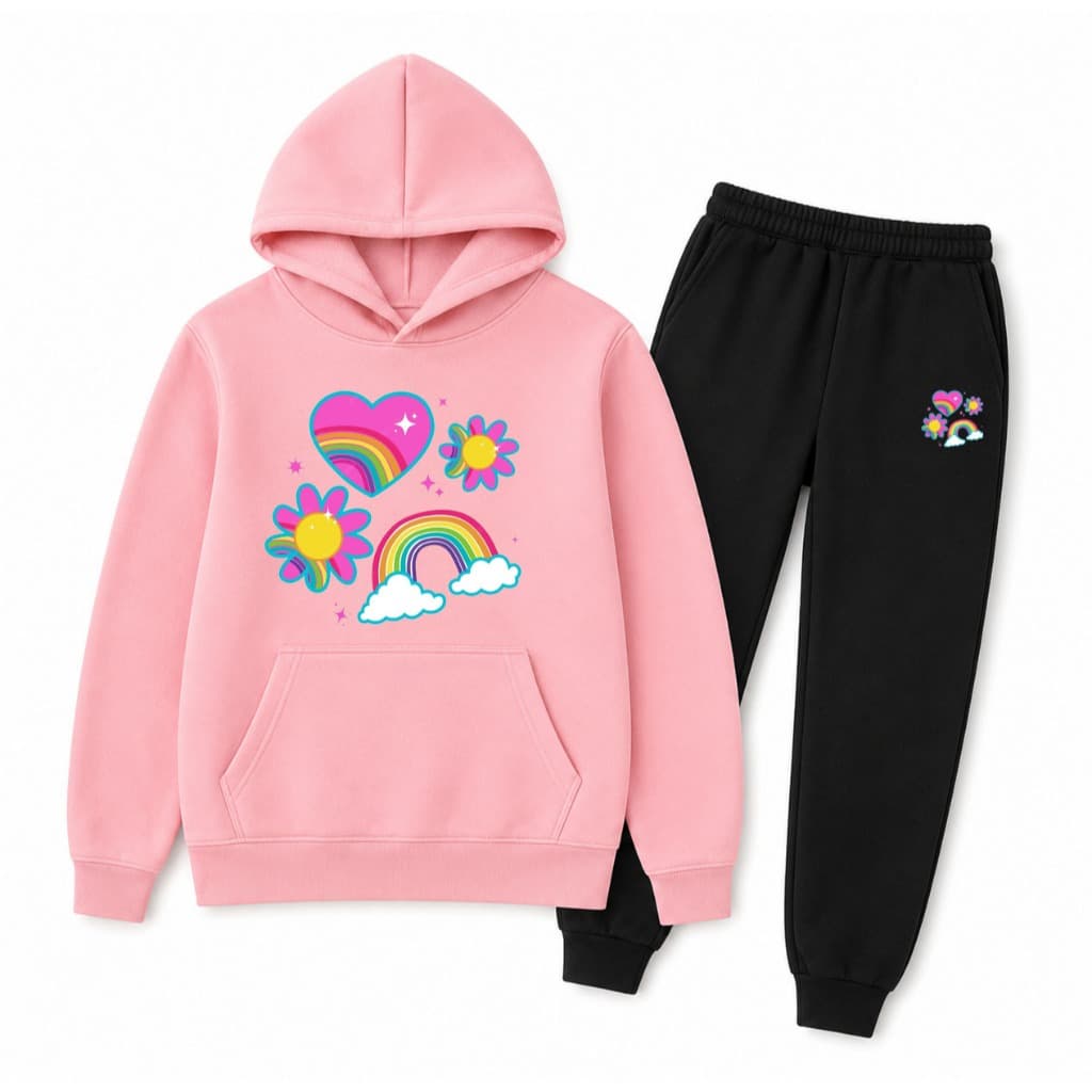 Conjunto Infantil Moletom Blusa de Frio Canguru Com Capuz Calça Moletom Coloridos